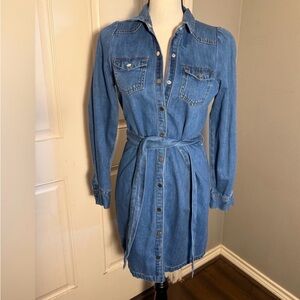 Denim Button-Up Belted Dress